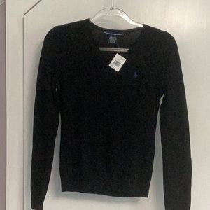 NWT Ralph Lauren Sport black sweater with purple polo logo.